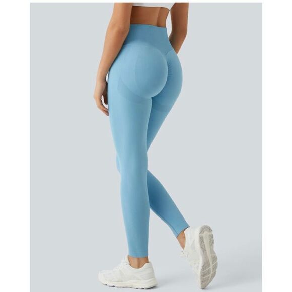 Brand New - Halara Women’s L 7/8 Seamless Flow Butt Lifting Leggings Blue Topaz - Picture 3 of 10
